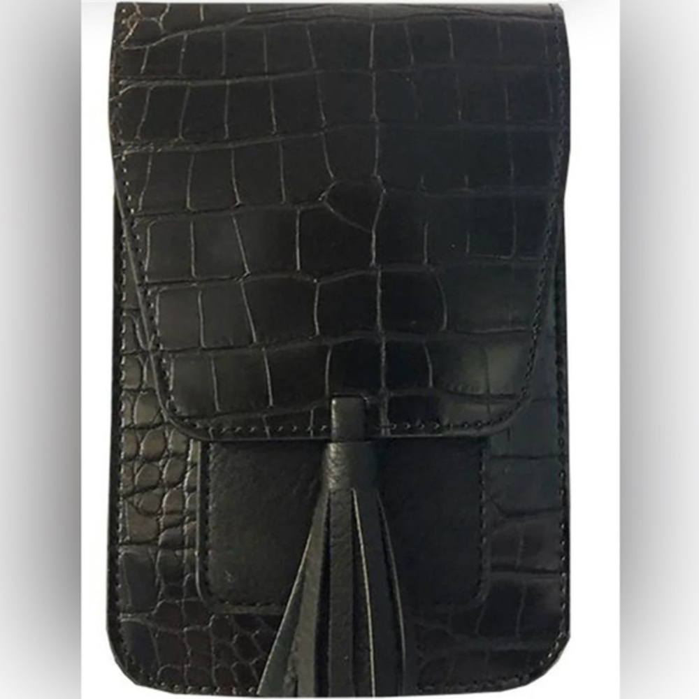 NWT K Carroll Black Crocodile Embossed Leather Crossbody Bag with Tassel- RFID